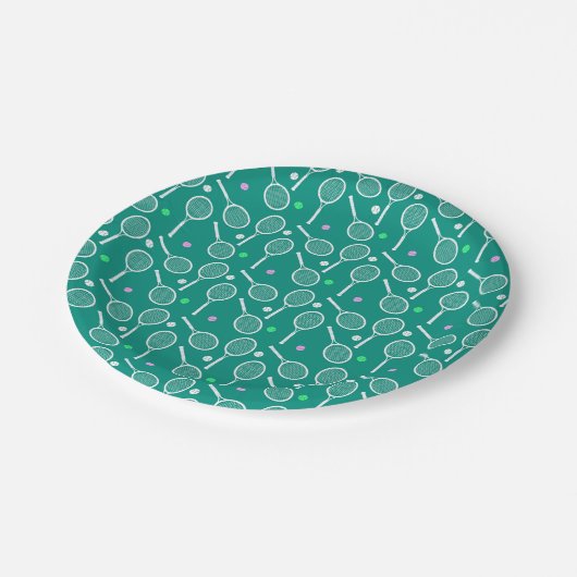 Tennis Racket Pattern Pappteller (Schrägansicht)