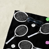 Tennis Racket Pattern Schwarzer Hintergrund Strandtuch (Beispiel)