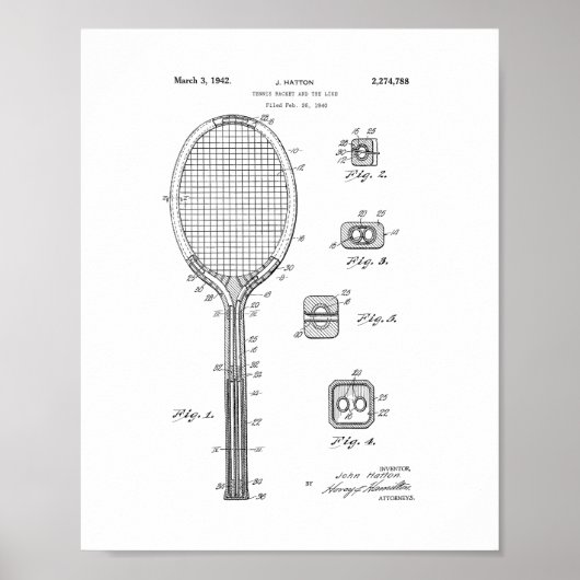 Tennis Racket und Ähnliches Patent Poster (Vorne)