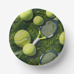 Tennis Racket und Ball für Tennis Liebhaber Pappteller