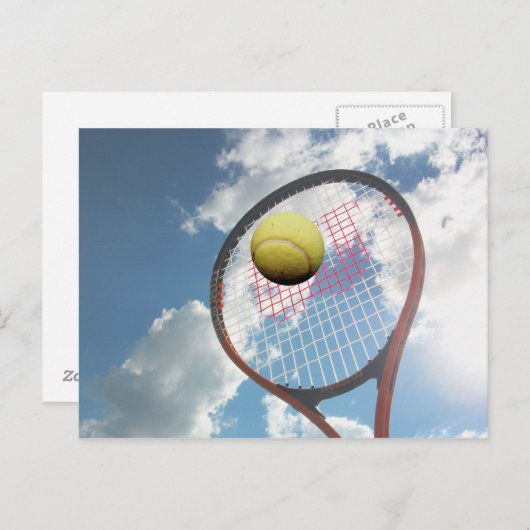 Tennis Racket und Ball in der Air Postcard Postkarte (Vorne/Hinten)