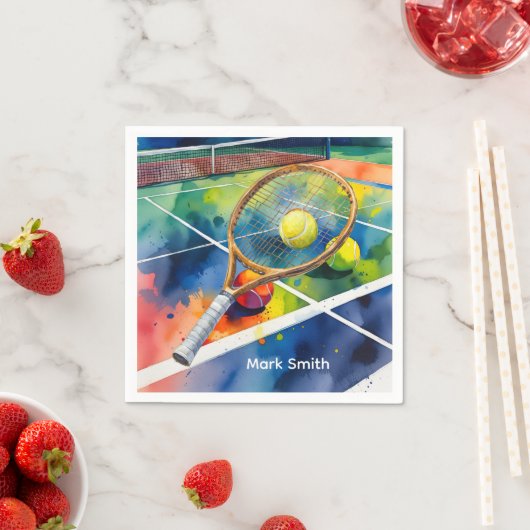 Tennis Racket und Ball on Court Danke Party Serviette (Beispiel)