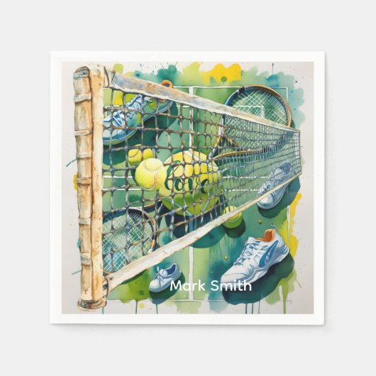 Tennis Racket und Ball on Court Danke Party Serviette (Vorderseite)