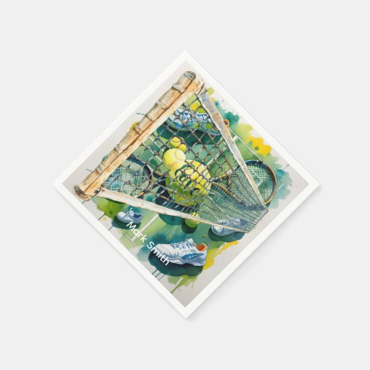 Tennis Racket und Ball on Court Danke Party Serviette (Ecke)