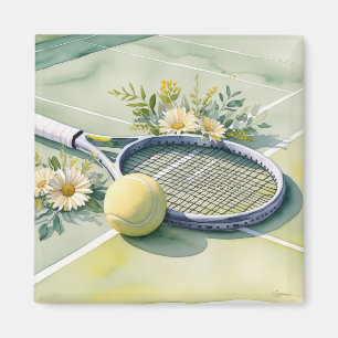 Tennis Racket und Blume Wasserfarbe Magnet