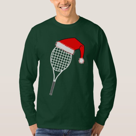 Tennis Racket Weihnachtsmannmütze T-Shirt (Vorderseite)
