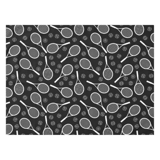 Tennis Rackets Balls Schwarz-weißes Athletisches M Tischdecke (Vorderseite (Horizontal))
