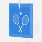Tennis Rackets Blue Hintergrund Ornament Aus Glas (Vorderseite links)