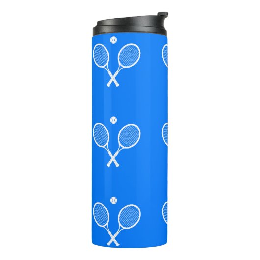 Tennis Rackets Blue Hintergrund Thermosbecher (Nach links gedreht)