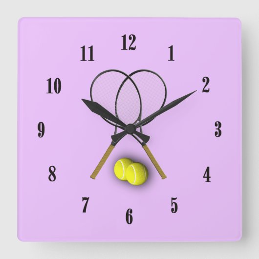 Tennis Rackets Girls Clock Quadratische Wanduhr (Vorderseite)