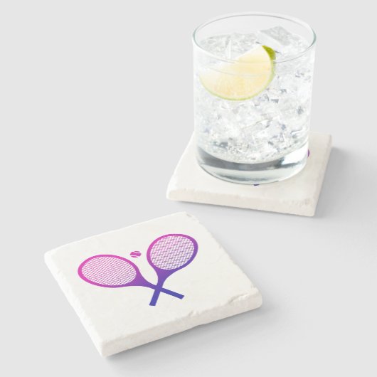 Tennis Rackets Magenta bis Lila Ombre Steinuntersetzer (Seitenansicht)