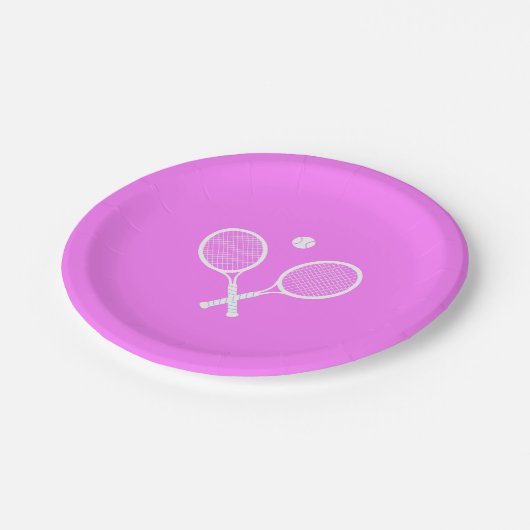 Tennis Rackets Party Deep Pink Pappteller (Schrägansicht)