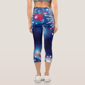 Tennis Rackets Patriotische Fireworks Custom Text Capri Leggings (Rückseite)