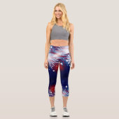 Tennis Rackets Patriotische Fireworks Custom Text Capri Leggings (Vorderseite)