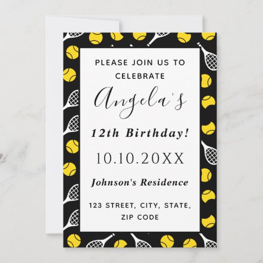 Tennis Racquet Ball Pattern Kindergeburtstag Party Einladung (Vorderseite)