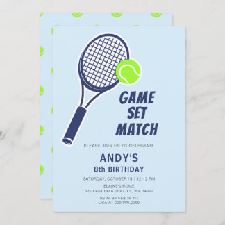 Tennis Racquet Blue Boys Geburtstag Einladung