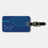 Tennis Racquet Personalisiert Blue Gepäcktag Gepäckanhänger (Vorderseite horizontal)