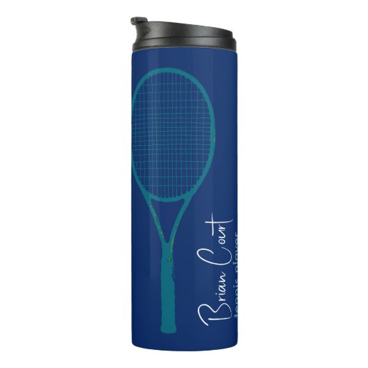 Tennis Racquet Personalisiert Blue Thermosbecher (Nach rechts gedreht)