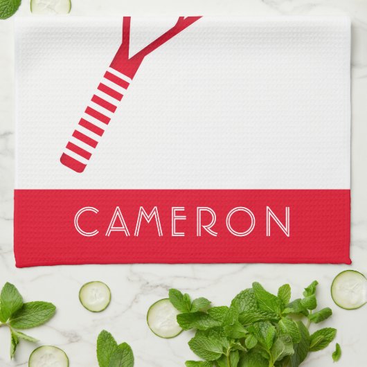 Tennis Red Personalisiert Name oder Monogramm Geschirrtuch (Gefaltet)