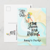 Tennis Rentirement Party Save the Date Postkarte (Vorne/Hinten)