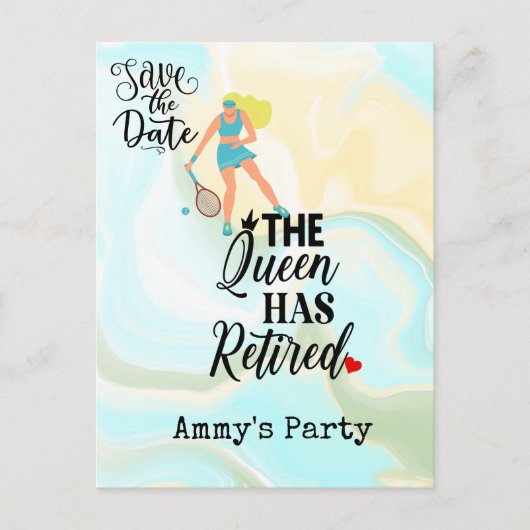 Tennis Rentirement Party Save the Date Postkarte (Vorderseite)
