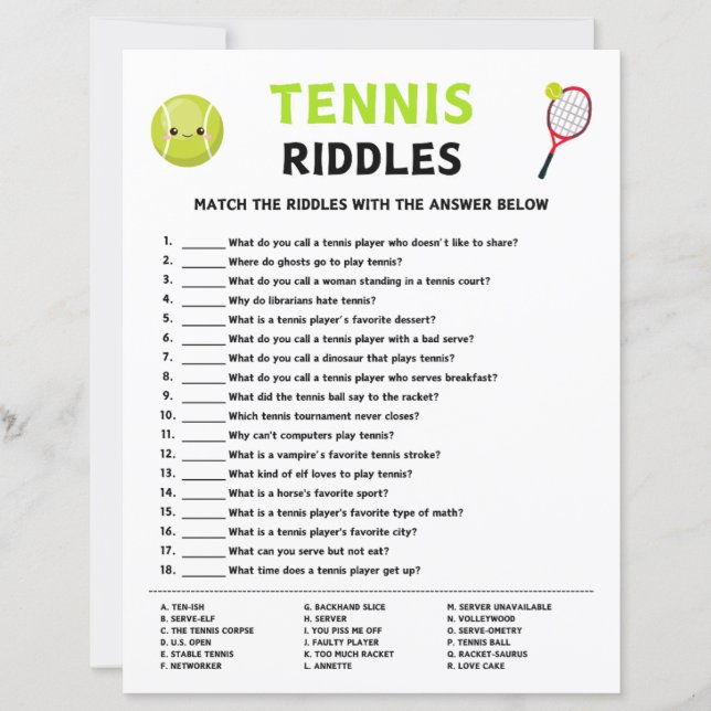 Tennis Riddles Game (Vorderseite)