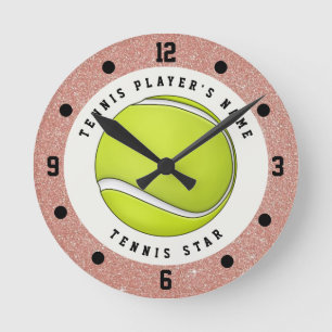 Tennis-Roségold-Glitterball mit eigenem Namen Runde Wanduhr