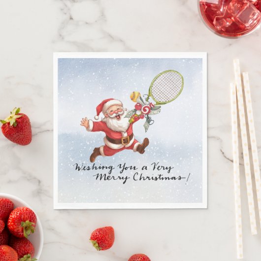 Tennis Santa Claus mit Geschenk zu Weihnachten Serviette (Beispiel)