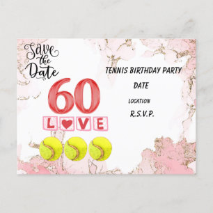 Tennis Save the Date 60. Geburtstagsparty Postkarte