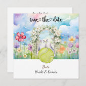 Tennis Save the Date Einladung zur Hochzeitsfeier (Vorne/Hinten)