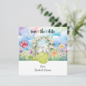 Tennis Save the Date Einladung zur Hochzeitsfeier (Stehend Vorderseite)