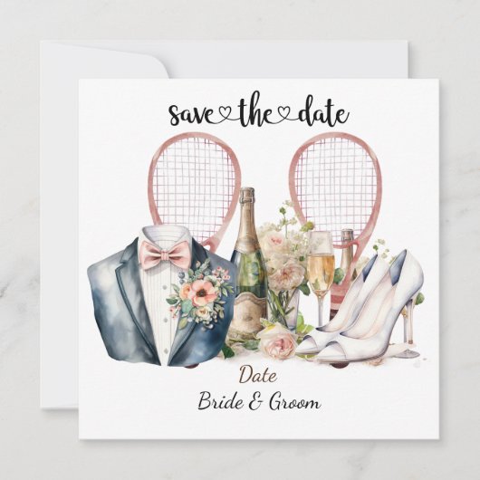 Tennis Save the Date Einladung zur Hochzeitsfeier (Vorderseite)