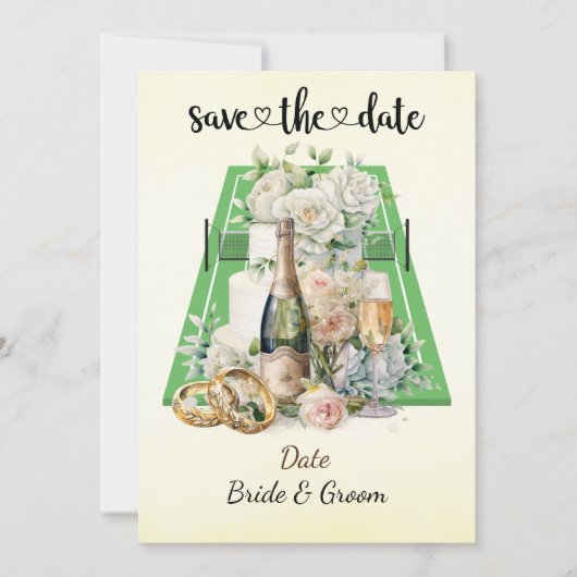 Tennis Save the Date Einladung zur Hochzeitsfeier (Vorderseite)