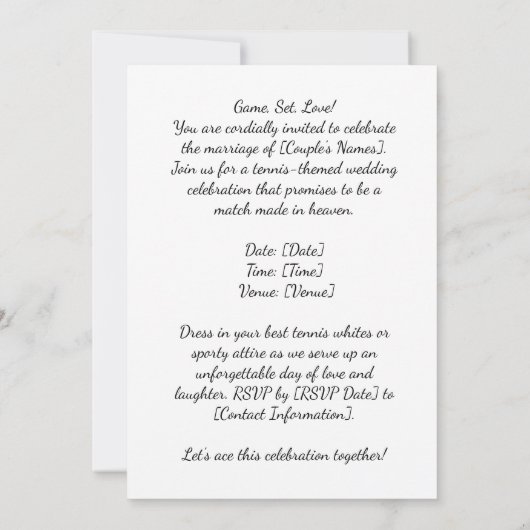 Tennis Save the Date Einladung zur Hochzeitsfeier (Rückseite)