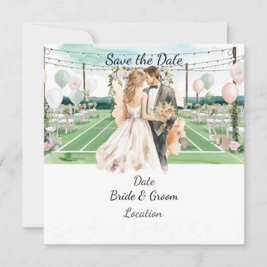 Tennis Save the Date foe Tennis Players Hochzeit (Vorderseite)