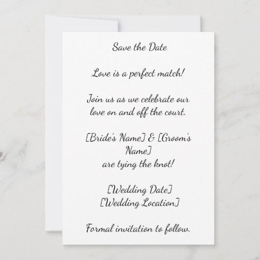 Tennis Save the Date für die Hochzeitswasserfarbe Einladung (Rückseite)