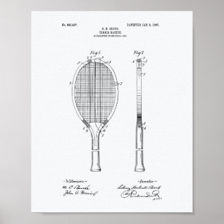 Tennis-Schläger 1907 Patentkunst Weißpapier Poster