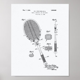 Tennis-Schläger 1925 Patentkunst Weißpapier Poster