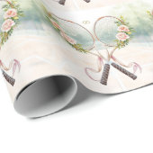 Tennis-Schläger mit Blumenmuster  Geschenkpapier (Rolleneckpunkt)