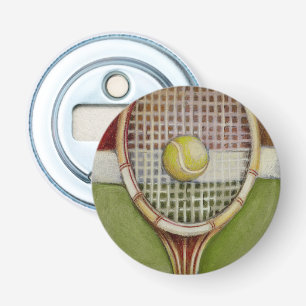 Tennis-Schläger mit dem Ball, der auf Gericht leg Flaschenöffner