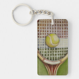 Tennis-Schläger mit dem Ball, der auf Gericht legt Schlüsselanhänger