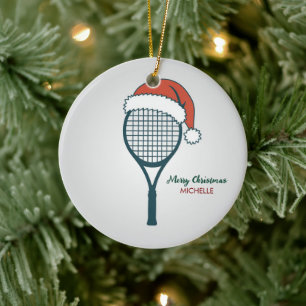 Tennis-Schläger mit Santa-Hut, benutzerdefiniertes Keramik Ornament