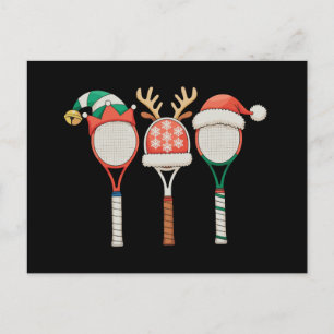 Tennis-Schläger-Rentiere-Geweih-Santa-Hut-Weihnach Feiertagspostkarte