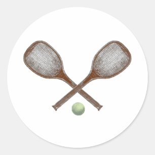 Tennis-Schläger und Ball im Vintage-Stil Runder Aufkleber