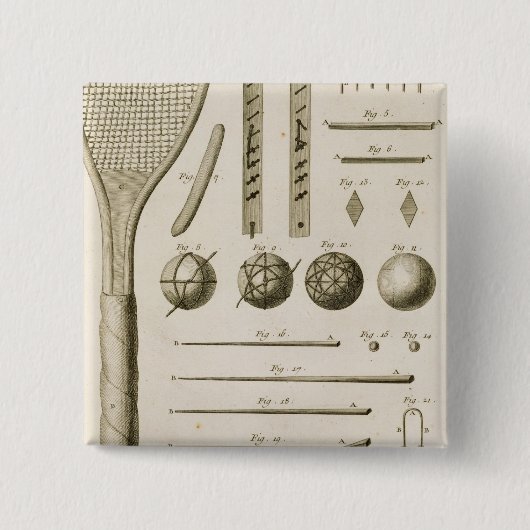 Tennis-Schläger und Billardstöcke, vom 'Encyc Button (Vorderseite)