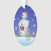Tennis-Schneemann, frohe Feiertage Ornament (Vorderseite)