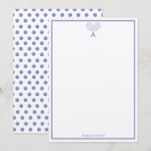 Tennis Schreibwaren Mini Polka Dot Monogramm Blau Mitteilungskarte (Vorne/Hinten)