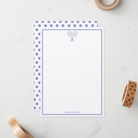 Tennis Schreibwaren Mini Polka Dot Monogramm Blau Mitteilungskarte (Vorderseite/Rückseite Beispiel)