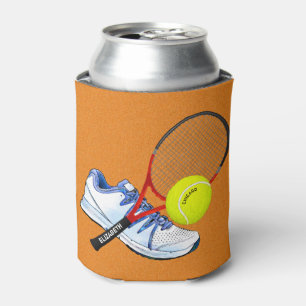Tennis-Schuh-Ball und Schläger mit Ihrem Dosenkühler