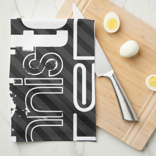 Tennis; Schwarz und Dunkelgrau Streifen Küchentuch (Viertel Falte)